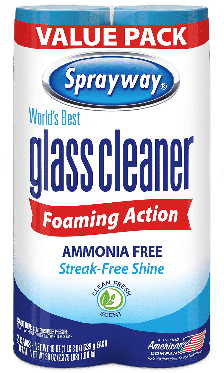 Sprayway Glass Cleaner Foaming Aerosol Spray, 2-pack